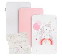 Goysila Unicornio, Sábana Bajera Cuna Colecho Bebé Niña Algodón, 50x83 cm | Compatibles Chicco Next2me, Lullago, Kinderkraft Uno, protector colchón transpirable, kit 3 piezas, lavado 40°C, Oeko-Tex