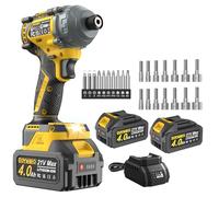 GoYwato 1/4" Destornillador de Impacto 21V sin Escobillas, 290 Nm & 2 Baterías 4000mAh & 10 Puntas & 14 Enchufes, Atornillador de Impacto para Apriete y Remoción Rápida de Tornillos, Amarillo