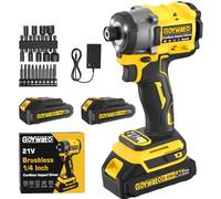 GoYwato Atornillador de Impacto 320 Nm, Portapuntas de 1/4", Motor sin Escobillas, 21V Destornillador de Impacto con 2 Baterías de 2,0 Ah & 9 Dados & 10 Puntas de Destornillador para Bricolaje