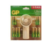 GP Pack de 12 pilas alcalinas Ultra AAA + 12 pilas AA + ventilador portátil