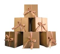 GP SUP 6 cajas cuadradas con tapas y cintas, caja dorada para cumpleaños, Navidad, aniversario. (oro, 15,2 x 15,2 x 15,2 cm)