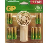 GP Pack de 12 pilas alcalinas Ultra AAA + 12 pilas AA + ventilador portátil