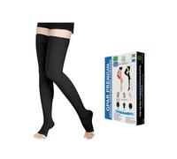 GPAR PREMIUM Medias de compresión médica - Punta abierta hasta el muslo - Clase 2, 23-32 mmHG - Unisex para Venas Varicosas, edema, Dolor de piernas, Arañas vasculares (COLOR: BLACK, SIZE: XL)