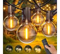 GPATIO Guirnalda de Luces Exterior con Mando a Distancia, Regulable 30M Guirnalda Led Exterior con 50+2 Piezas de G40 Plástico Bombilla de Blanco Cálido, Luces Led para Jardín, Bodas