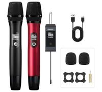 GPBJQAOO Micrófono inalámbrico, sistema de micrófono dinámico de metal inalámbrico dual UHF con receptor recargable, adecuado para cantar karaoke, bodas, fiestas de DJ, discurso, iglesia, uso en el