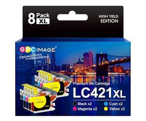GPC Image 8-Pack LC421XL compatibles para Cartuchos Brother LC421 XL LC-421XL Multipack para DCP-J1050DW MFC-J1010DW DCP-J1140DW DCP-J1800DW (2 Negro, 2 Cian, 2 Magenta, 2 Amarillo)