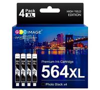 GPC Image Cartucho de tinta compatible de repuesto para HP 564XL 564 XL compatible con DeskJet 3520 3522 Officejet 4620 Photosmart 5520 6510 7520 7525 (4 fotos negras)