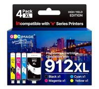 GPC Image Cartuchos de tinta 912XL compatibles con HP 912XL Multipack para HP Officejet Pro 8022 8025 8020 8024 8010 Officejet 8015 8012 8014 8010 8017 (negro, cian, magenta, amarillo, 4 unidades)