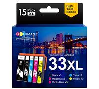 GPC IMAGE Cartuchos de tinta compatibles para Epson 33XL para Expression Premium XP-540 XP-530 XP-830 XP-7100 XP-900 XP-640 XP-630 XP-635 XP-645 (negro, negro, cian, magenta y amarillo, paquete de 15)