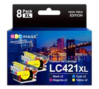 GPC Image LC421XL Cartuchos de Tinta compatibles para Brother LC421 XL LC-421XL Multipack para Brother DCP-J1050DW DCP-J1140DW MFC-J1010DW (2 Negro, 2 Cian, 2 Magenta, 2 Amarillo, 8-Pack)