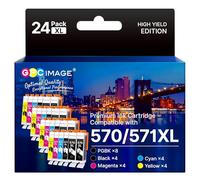 GPC IMAGE Paquete de 24 Cartuchos de Tinta de Repuesto para Canon PGI-570XL CLI-571XL compatibles para PIXMA MG5700 MG5750 MG5751 MG6850 MG6851 TS5050 TS5051 TS6050 MG6800 MG6850 (PGBK Negro Cian)