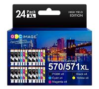 GPC Image Paquete de 24 Cartuchos de Tinta de Repuesto para Canon PGI-570XL CLI-571XL compatibles para PIXMA MG5700 MG5750 MG5751 MG6850 MG6851 TS5050 TS5051 TS6050 MG6800 MG6850 (PGBK Negro Cian)
