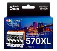 GPC IMAGE PGI-570 XL 570XL PGBK Negro Compatible para Canon 570 571 PGI-570 CLI-571 para Pixma MG5700 MG5750 MG5751 MG6800 MG6850 MG7750 TS5000 TS5050 TS50550 TS50550 TS605. 0 TS8050 TS9050 TS9055
