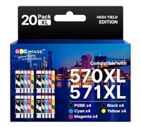 GPC IMAGE PGI-570XL CLI-571XL Cartucho de Tinta Compatible para Canon PGI-570 CLI-571 XL para Canon Pixma MG5750 TS5053 TS5050 MG6850 MG5751 TS5051 TS6051 MG6852 TS5055 MG5753 TS6050 MG6851(20 Pack)