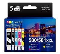 GPC Image PGI-580XXL CLI-581XXL Cartuchos de Tinta compatíveis para Canon 580 581 XXL para PIXMA TS6150 TR8550 TR7550 TS6151 TS8150 TS9150 (1PGBK, Negro, Cian, Magenta, Amarillo, 5 Unidades)