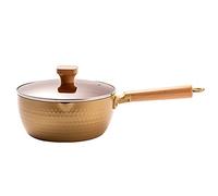 GPDNBIEU, Cacerola Antiadherente con Tapa de Vidrio y Mango de Madera, Cacerola de Acero Inoxidable Olla for Salsa de Leche Herramienta de Cocina Japonesa Tradicional for Cocina(Gold,22cm/8.7in)