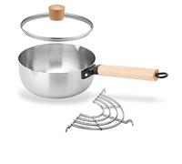 GPDNBIEU, Cacerola antiadherente martillada con tapa de vidrio, mango de madera y rejilla de goteo de aceite for cocina, cacerola profunda, cacerola for salsa de leche(B,20cm/7.9in)