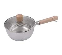 GPDNBIEU, Cacerola de acero inoxidable, cacerola profunda con mango de madera y tapa de vidrio, cacerola martillada tradicional japonesa de acero inoxidable, cacerola for salsa de leche(18cm/7in)