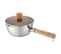 GPDNBIEU, Cacerola de acero inoxidable for salsa de leche con tapa de vidrio marrón, mango de madera de haya for cocina, sin tapa(With Lid,20cm/7.9in)