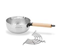 GPDNBIEU, Cacerola tradicional antiadherente de acero inoxidable for salsa de leche con mango de madera y rejilla for goteo de aceite(A,20cm/7.9in)
