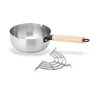 GPDNBIEU, Cacerola tradicional antiadherente de acero inoxidable for salsa de leche con mango de madera y rejilla for goteo de aceite(B,22cm/8.7in)