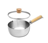 GPDNBIEU, Cacerola tradicional japonesa antiadherente de acero inoxidable 304, cacerola for salsa de leche con tapa de vidrio y mango de madera, herramienta de cocina(18cm/7in)