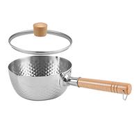 GPDNBIEU, Cacerola tradicional japonesa for salsa de leche con tapa de vidrio y mango de madera, cacerola profunda de acero inoxidable 304, freidora(20cm/7.9in)