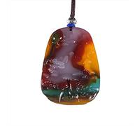 GPDNBIEU, Collar con Colgante de Jade Seda Dorada Piedra semipreciosa Natural y Pintura Paisaje Feng Shui