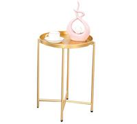 GPDNBIEU, Mesa Auxiliar Redonda, con Bandeja de Metal extraíble Dorada, mesita Noche pequeña for Dormitorio, Sala Estar(Gold)