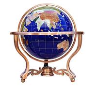 GPDNBIEU, Piedra preciosa natural de 17,7 pulgadas altura y 12,9 diámetro con soporte aleación zinc Globo marcado texto claro(World Globe B)
