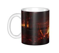 Gpkgsigt Hermosa taza de cerámica con impresión de hoguera para capuchino, latte, cereales, yogur, leche, bebidas calientes o frías, horno de microondas