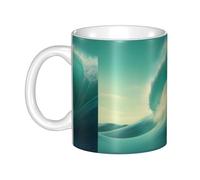 Gpkgsigt Ocean Green Wave - Taza de cerámica con impresión de olas para capuchino, latte, cereales, yogur, leche, bebidas calientes o frías, horno de microondas