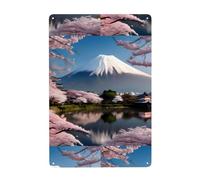 Gpkgsigt Pintura decorativa de estaño con impresión de Monte Fuji a principios de primavera, 20,3 x 30,5 cm, hecha de hojalata, resistente al desgaste y duradera