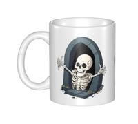 Gpkgsigt Taza de cerámica con diseño de esqueleto que se arrastra fuera de la tumba, para capuchino, latte, cereales, yogur, leche, bebidas calientes o frías, horno de microondas