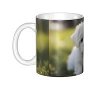 Gpkgsigt Taza de cerámica con estampado de cachorros malteses para capuchino, latte, cereales, yogur, leche, bebidas calientes o frías, horno de microondas