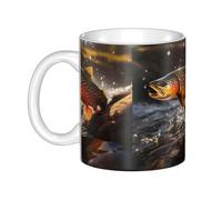 Gpkgsigt Taza de cerámica con impresión de trucha, de arroyo, para capuchino, latte, cereales, yogur, leche, bebidas calientes o frías, horno de microondas