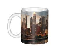 Gpkgsigt The New York City Skyline - Taza de cerámica para capuchino, latte, cereales, yogur, leche, bebidas calientes o frías, horno de microondas