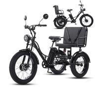 GplHAIN 24 Inch 3 Wheel Electric Bicycle for Adults & Elderly | with Seat & Multifunction Wide Tyres | LCD Display | Front Headlight | Carbon Steel | Heavy Duty Black