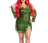 GPLOPEEY Disfraz de hiedra verde de lujo para mujer, sexy, disfraz de hiedra venenosa para Halloween, vestido de lentejuelas sin mangas con guantes (01 verde, XL)