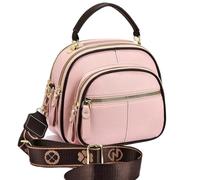 Gpmsign Leather Bag, Adjustable Wide Shoulder Strap Leather Bag, Multifunctional Compartments, Women Stylish Small Crossbody (Pink)