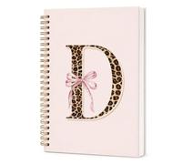 GPMZTJQF Pink Bow Cute Initial D Cheetah Spiral Notebook Journal for Girls | Y2k - Cuaderno de espiral, con estampado de leopardo, personalizable, para mujeres, adolescentes, niñas, monograma, tapa dura