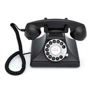 GPO 200 Teléfono Vintage clásico - Disco Giratorio, Cable de Tela y Timbre Tradicional auténtico - Negro