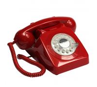 GPO 746 Teléfono fijo de disco con estilo retro de los años 70 - Cable en espiral, Timbre tradicional auténtico - Rojo