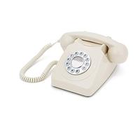 GPO 746 Teléfono fijo de botones con estilo retro de los años 70 - Cable en espiral, timbre auténtico - Marfil