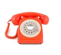 GPO 746 Teléfono fijo de disco con estilo retro de los años 70 - Cable en espiral, Timbre auténtico - Naranja