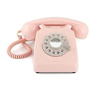 GPO 746 Teléfono fijo de disco con estilo retro de los años 70, cable en espiral y timbre auténtico - Rosa clavel