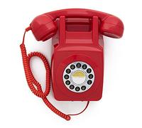 GPO 746 Teléfono fijo retro de pared con botones - Cable en espiral, timbre auténtico - Rojo
