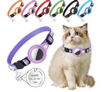 GPS Personalizado Collar Gato con Localizador y Etiquetas Informativas Metálicas - Reflectante Ajustable para Gatos (Morado)