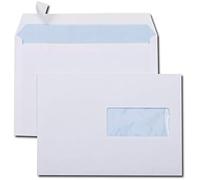 GPV - Caja con sobres para cartas (500 unidades, solapa autoadhesiva, 80 g, tamaño C5, 162 x 229 mm, con ventana de 45 x 100 mm), color blanco