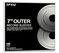 GPXIIZ Espesadas Fundas Vinilos LP Exterior 7" 45 RPM (100 Unidades), Protector Transparente en Polietileno Premium, 100 Micras, Resistentes a Desgarros y UV, Ideal para 1-3 LPs - 190x190mm